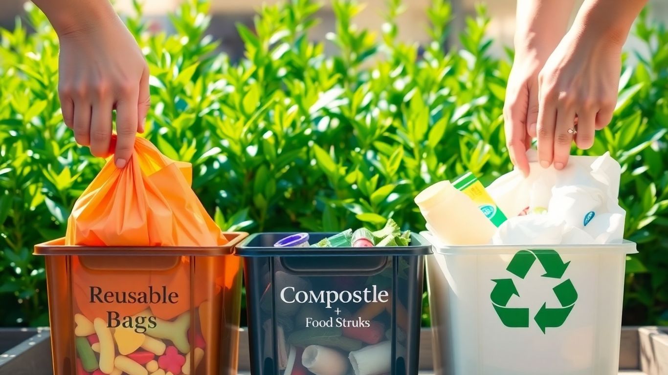 Hands sorting items for sustainability.