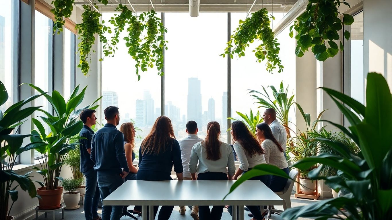 Sustainable business growth and collaboration in a modern office.