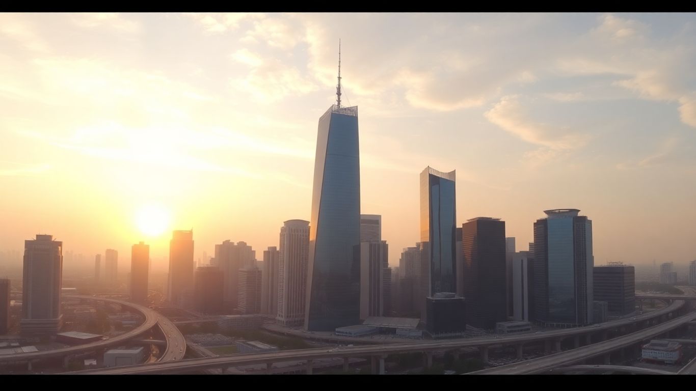 Modern cityscape at sunrise, symbolizing future financial disclosures.