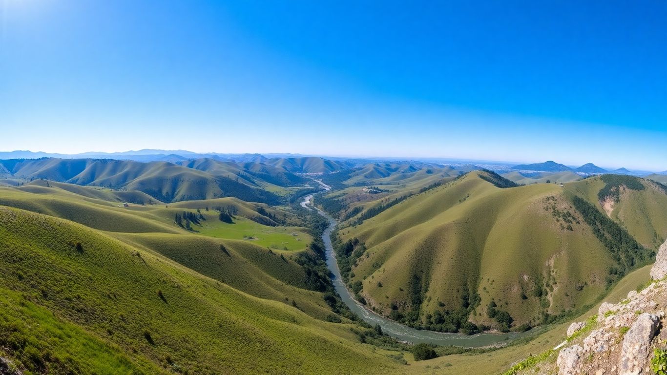 San Francisco Watershed landscape with green hills and river.