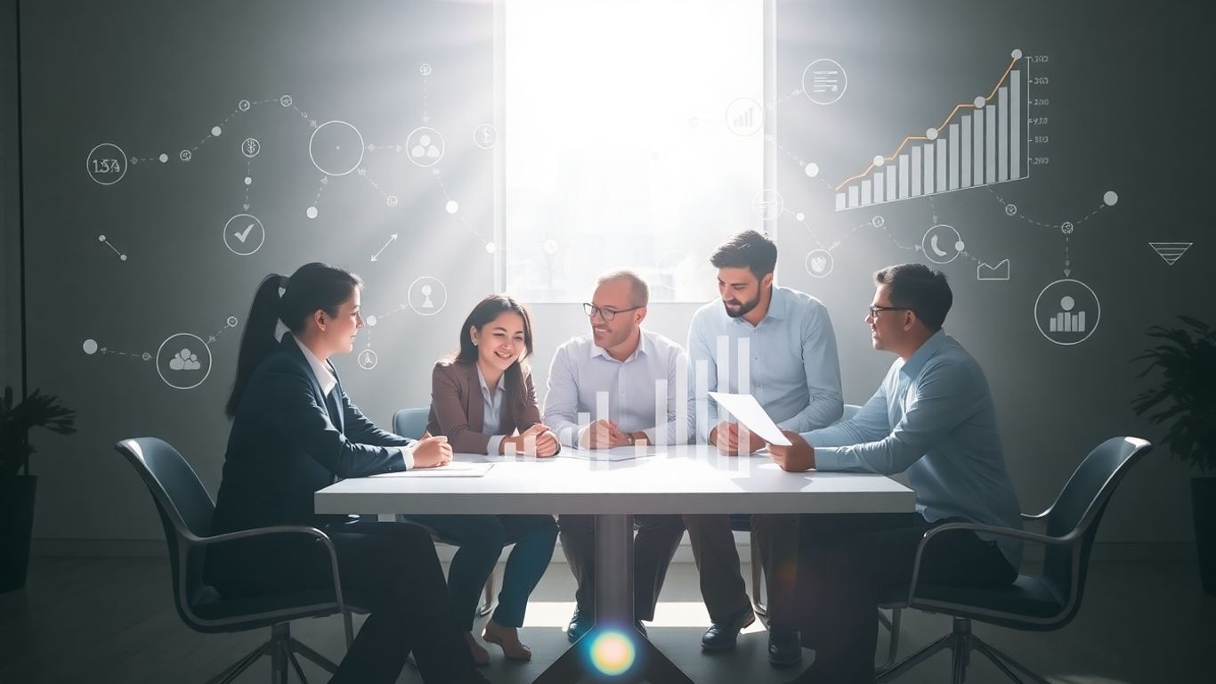 Business professionals discussing CSRD and ESRS sustainability reporting.