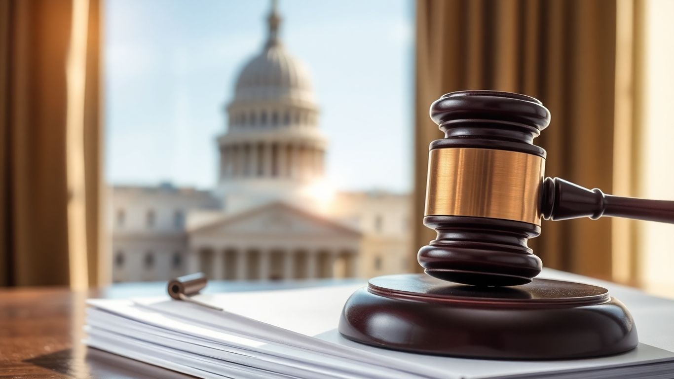 Gavel on legal documents with California capitol building.