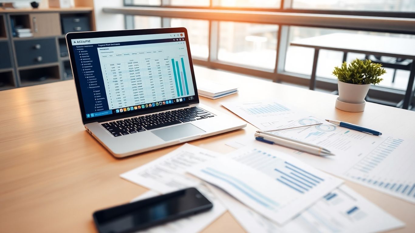 MOS Accounting Module interface on laptop