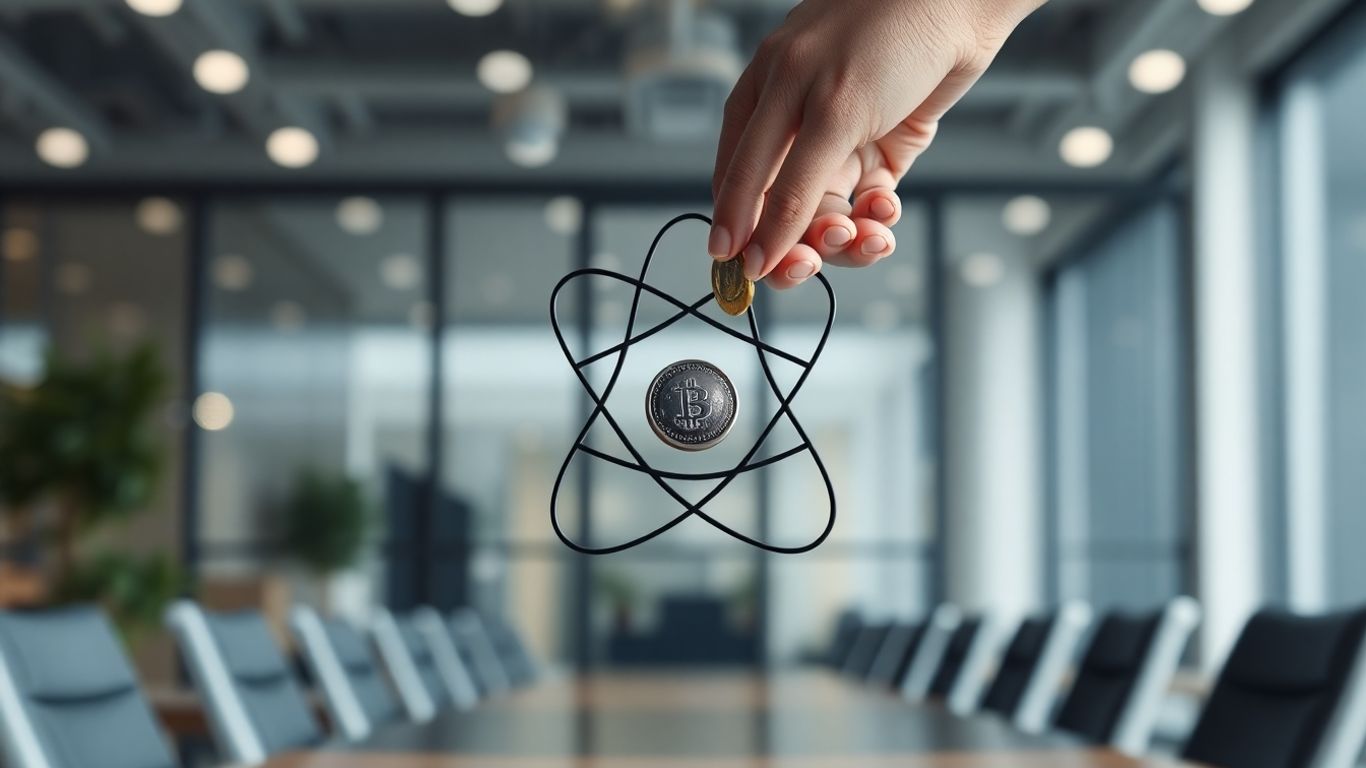 Carbon pricing concept with atom and coin.