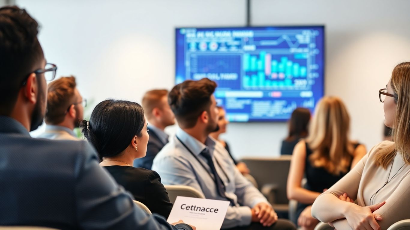 Business professionals attending a webinar on CSRD compliance.