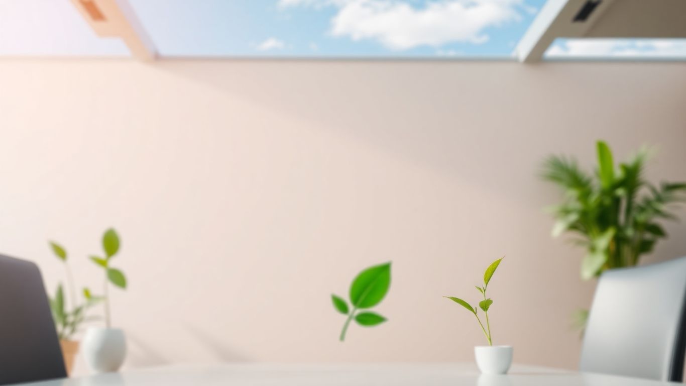 Green leaf motif against a clear sky.