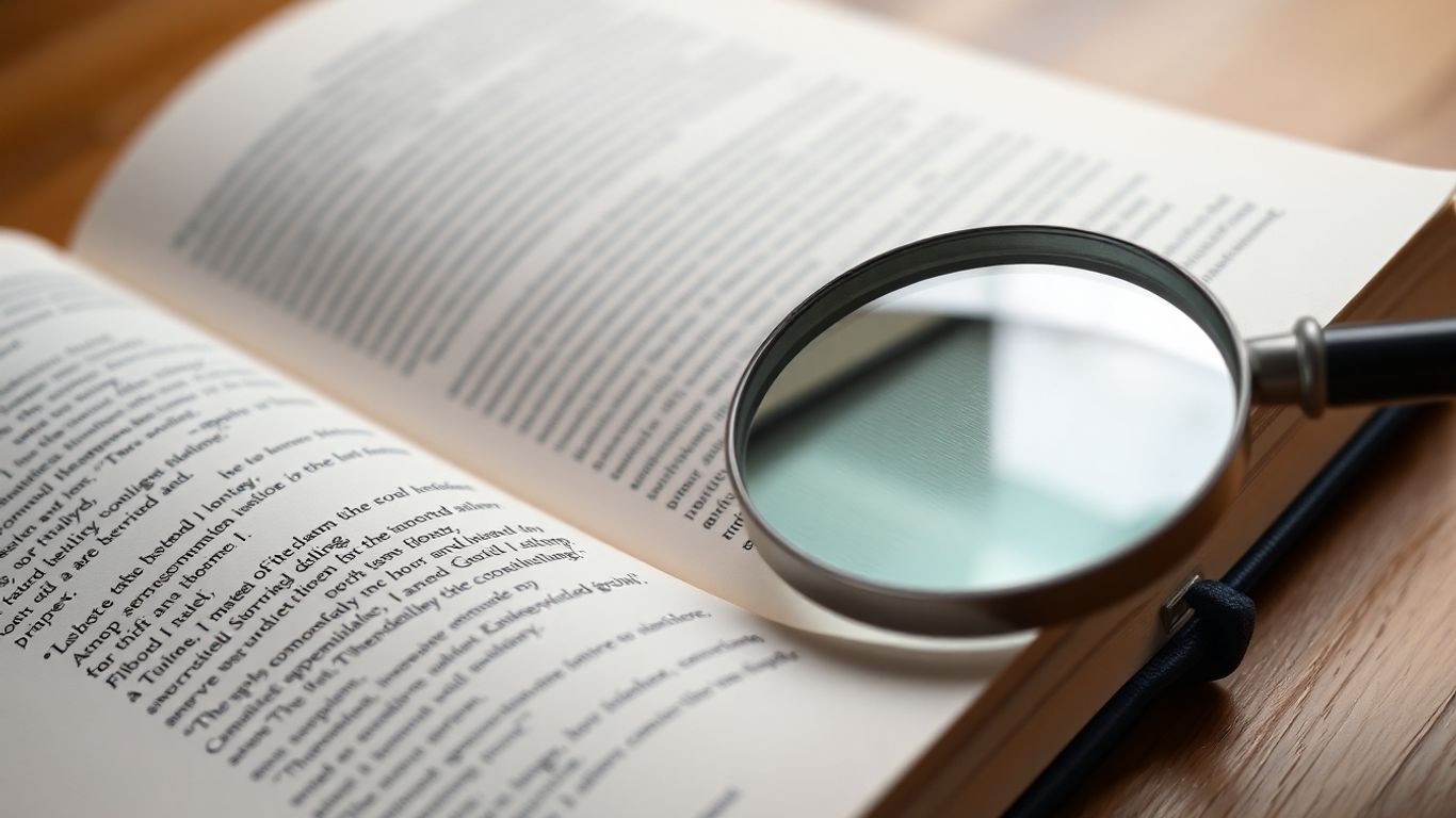 Journal pages with magnifying glass over text.