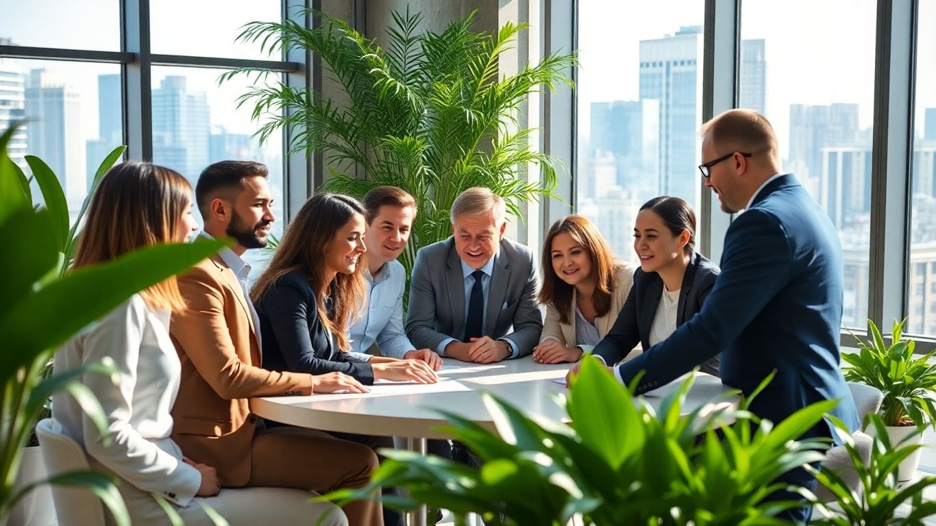 Professionals discussing environmental management strategies.