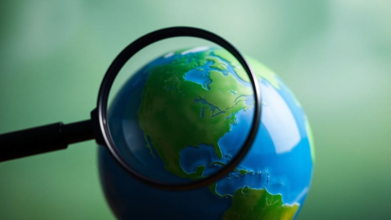 Magnifying glass over a globe, ESG concept.