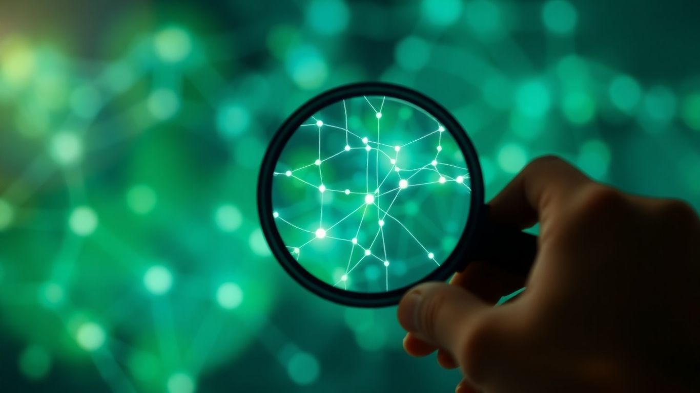 Magnifying glass over glowing network lines