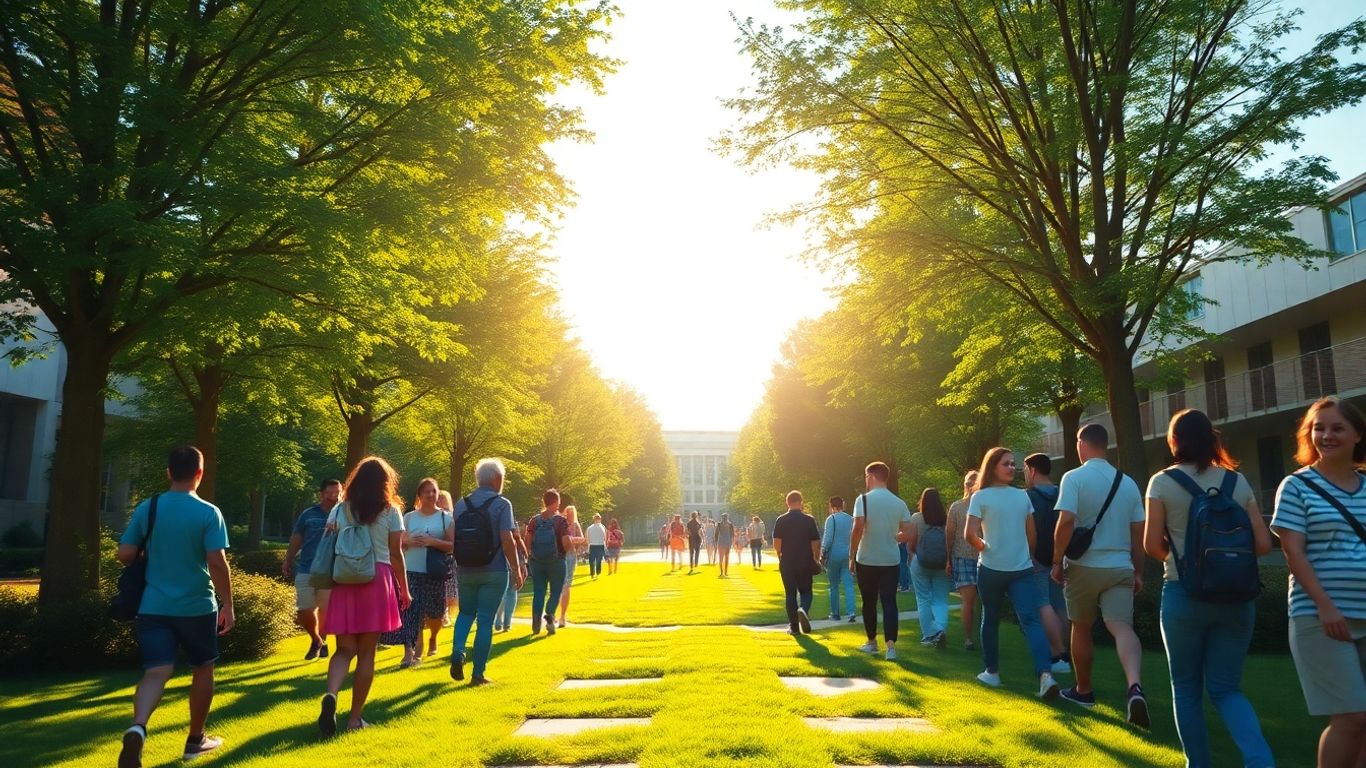 Students on a green campus with a bright future ahead.