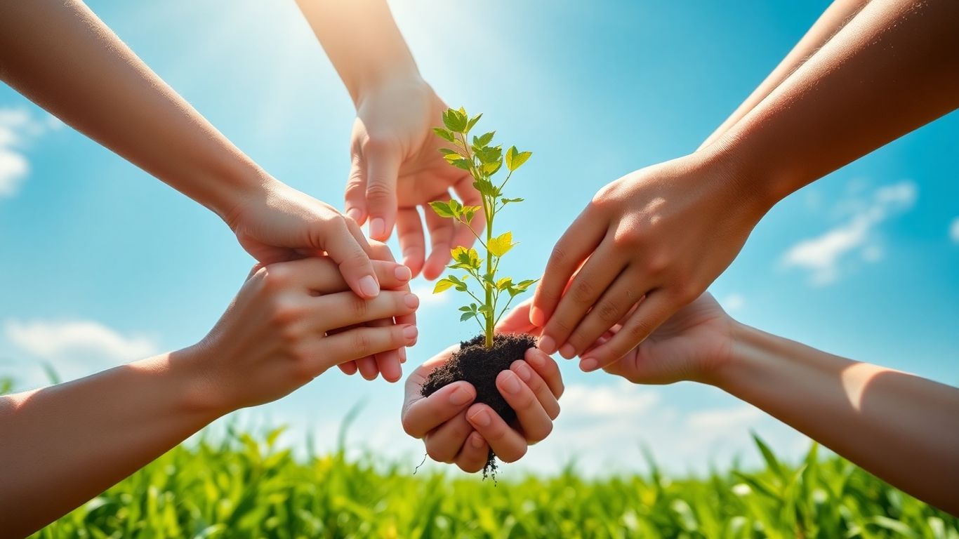Hands holding a sapling, symbolizing a hopeful future.