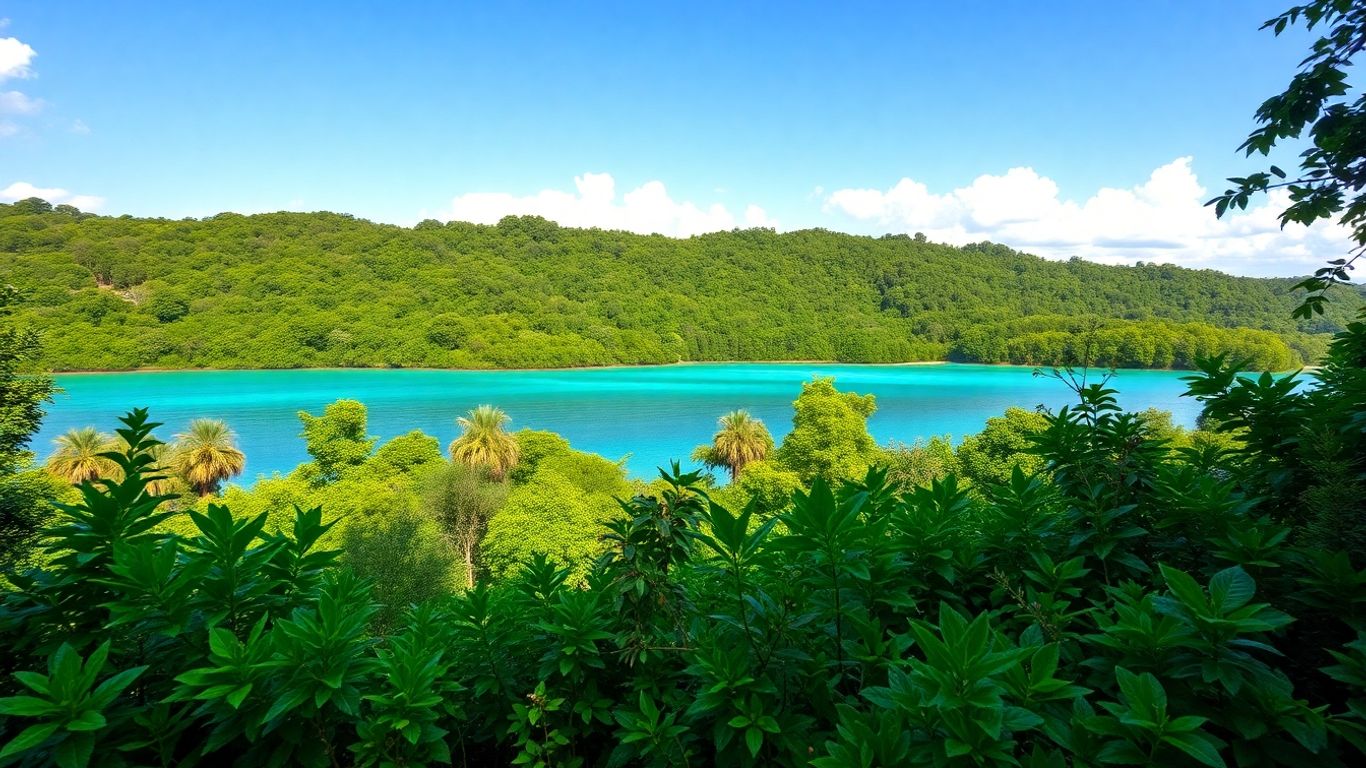 Lush green landscape with thriving plants and wildlife.