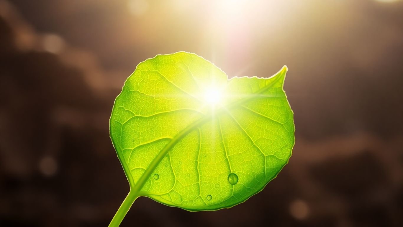 Green leaf globe with sunlight, symbolizing business sustainability.