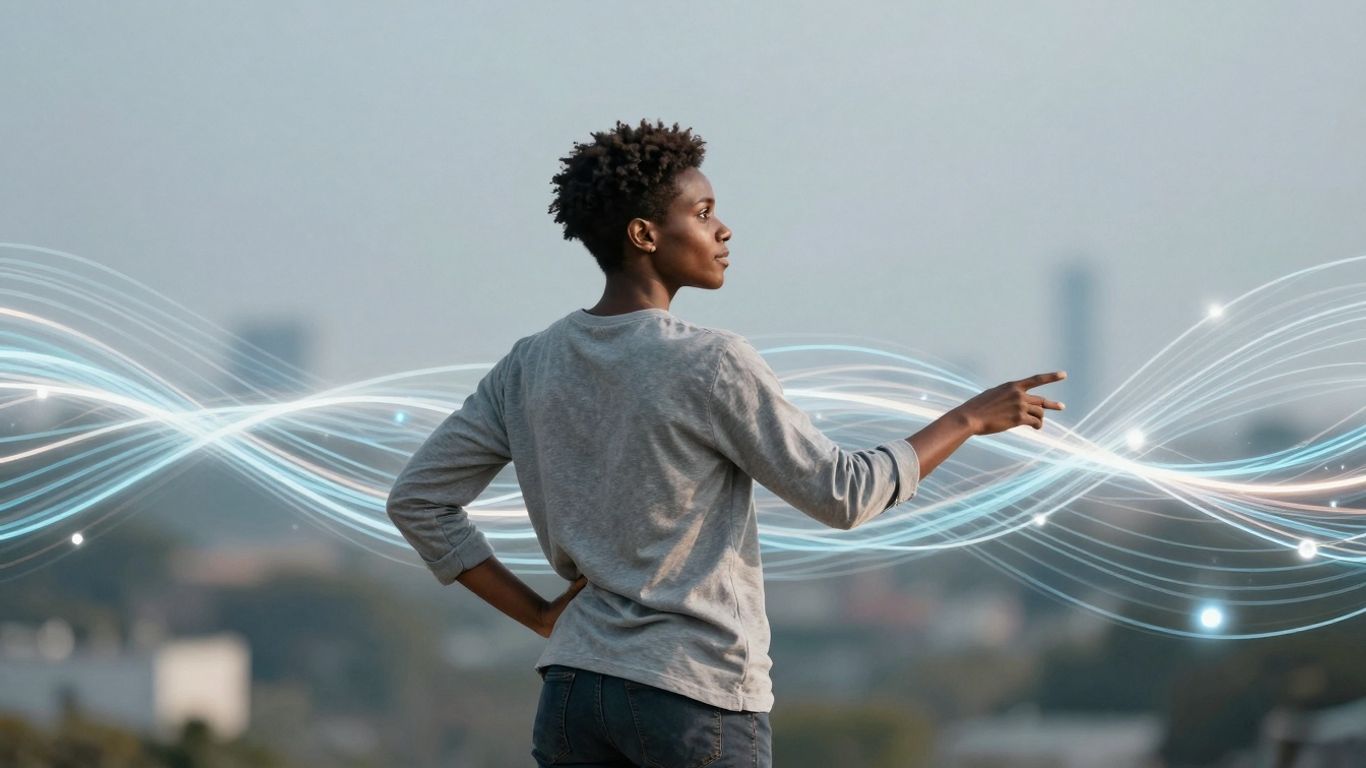 Person looking at abstract energy flow