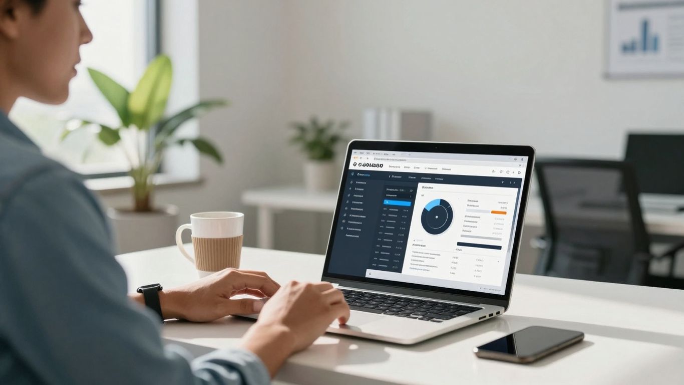Accounting practice management software interface on a laptop.