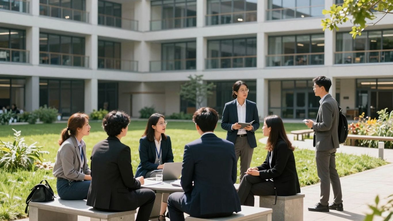 Cambridge University campus with professionals learning sustainability.