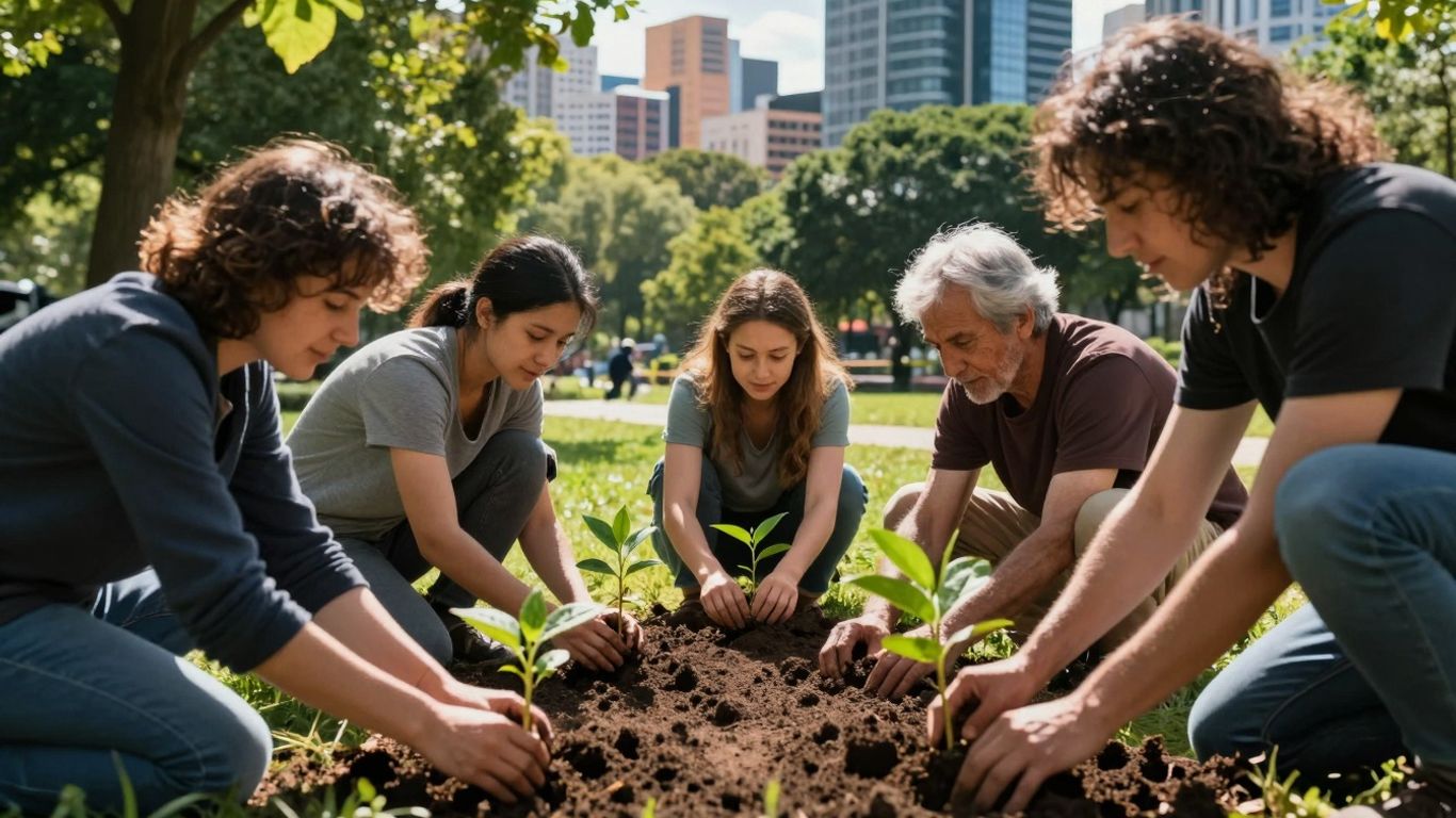 People planting trees for a greener future.