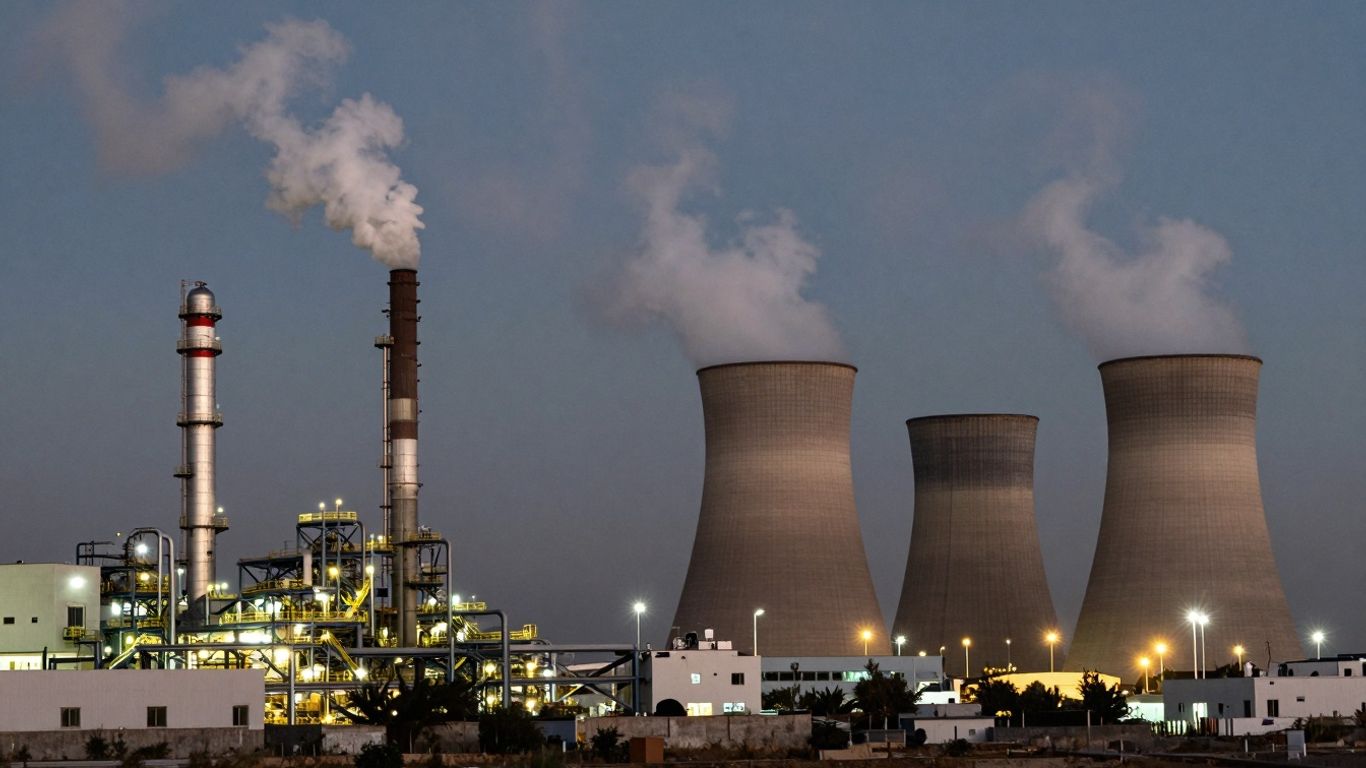 Factory smoke and power plant lights