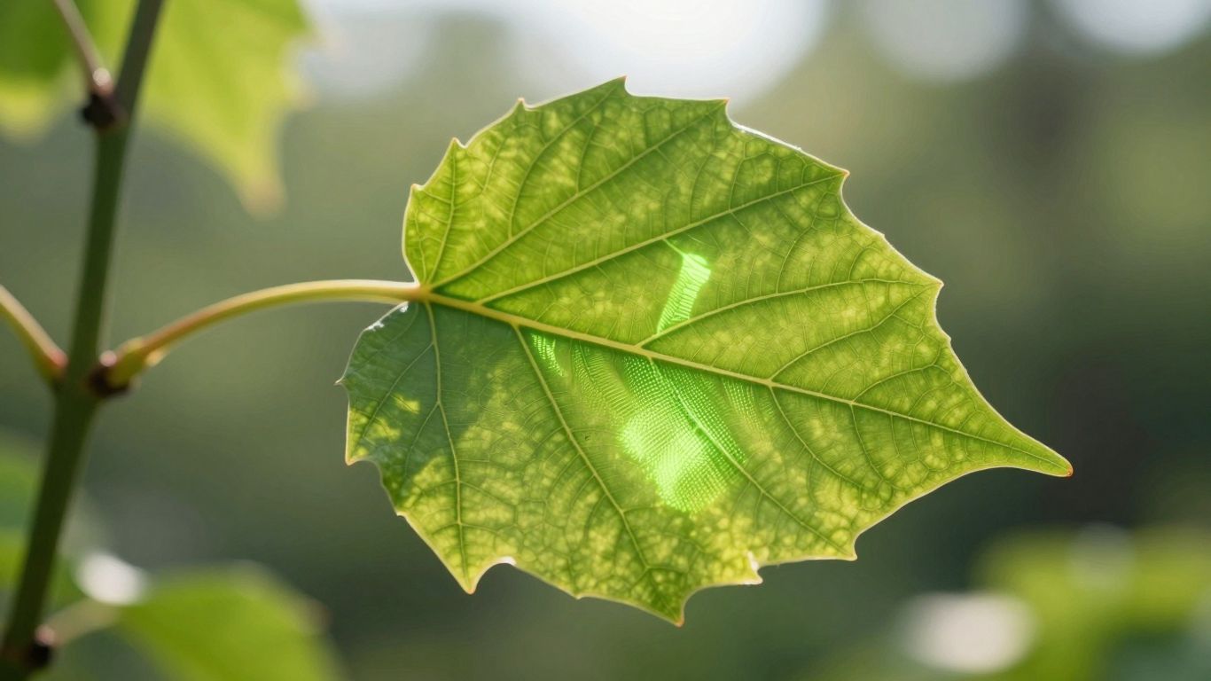 Green leaf with glowing carbon footprint inside.
