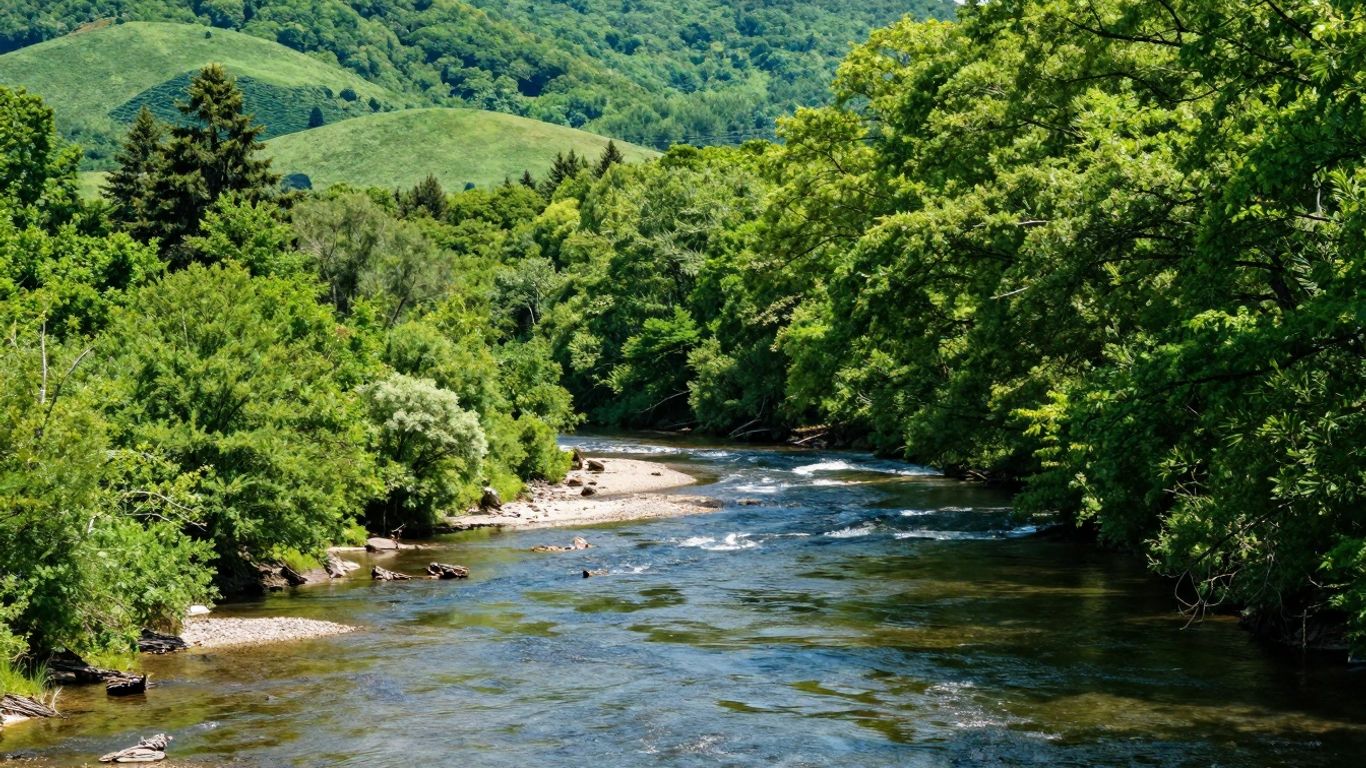 New York watershed landscape with river and forests.