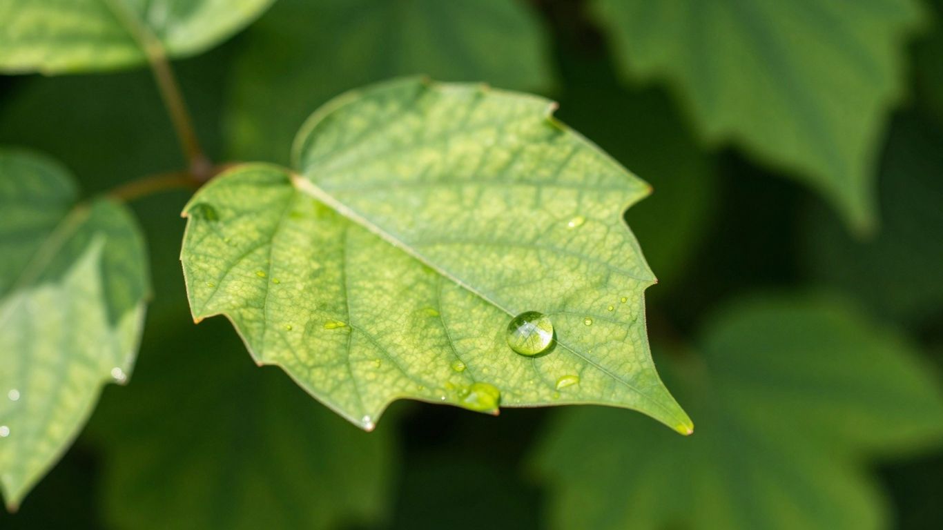 Green leaf with water droplet, symbolizing growth and nature.