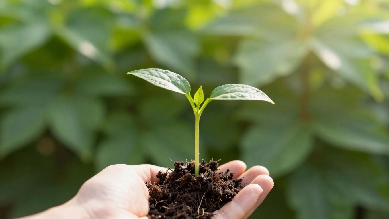 Green seedling held in hand, symbolizing sustainable growth.