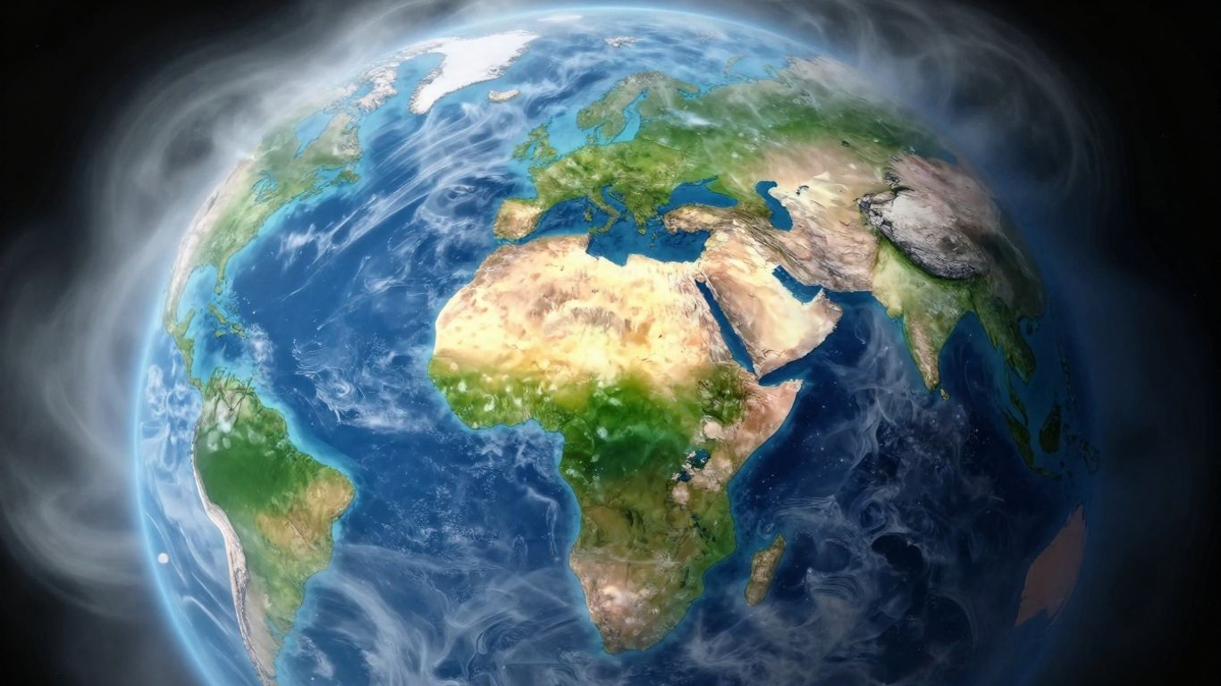 Earth from space with atmospheric gases.