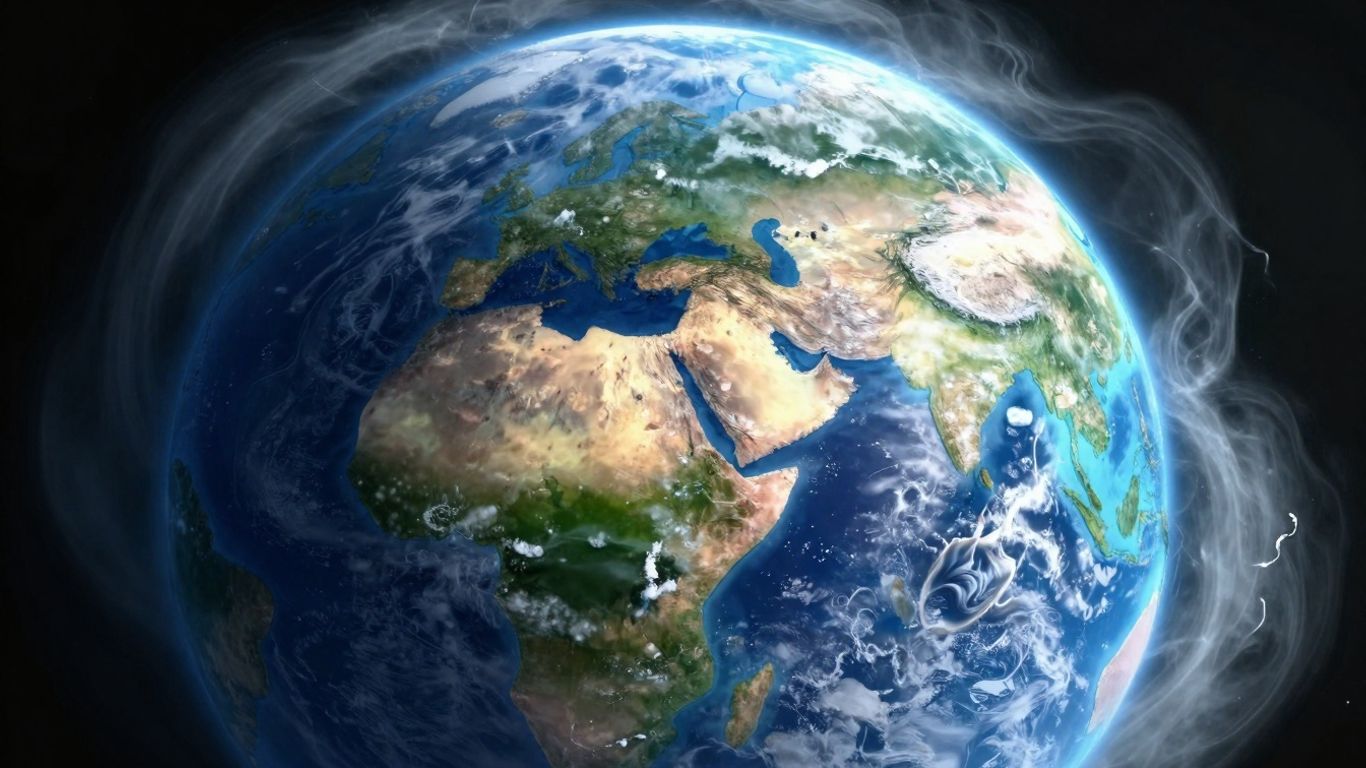 Earth from space with atmospheric gases.