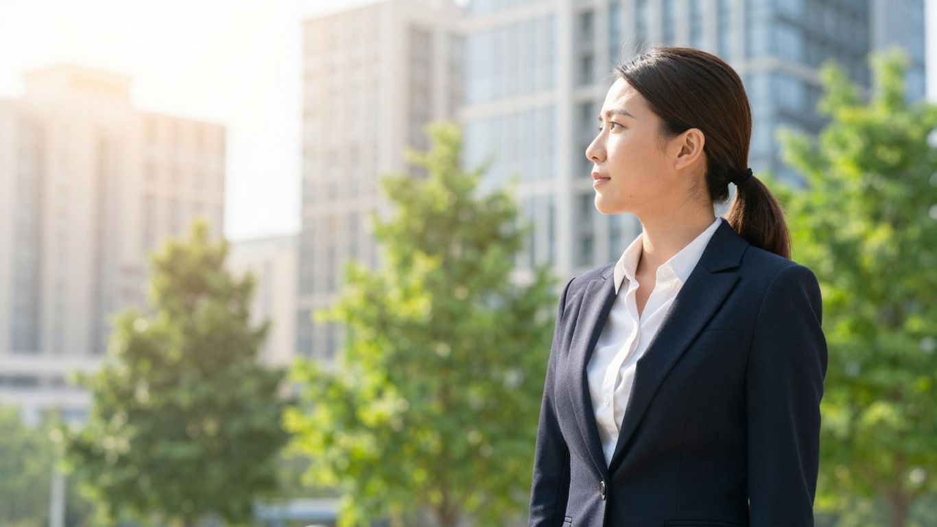 Business professional looking at a sustainable cityscape.