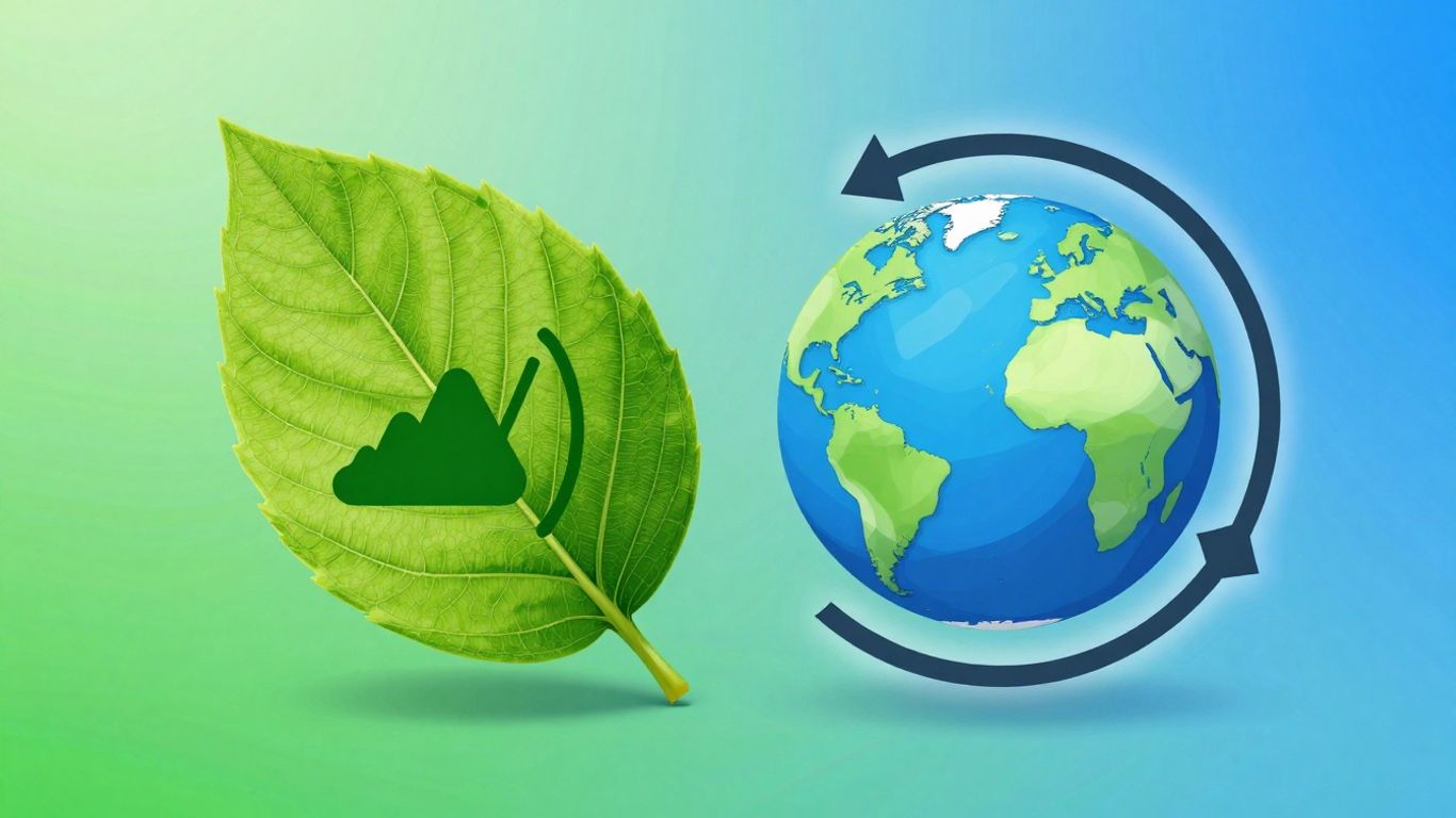 Green leaf and circular arrow around a globe.