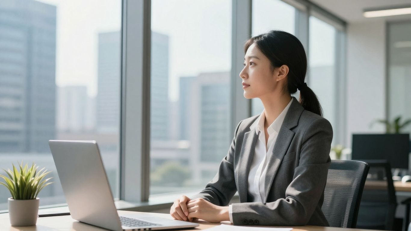 Chief Sustainability Officer in office overlooking city