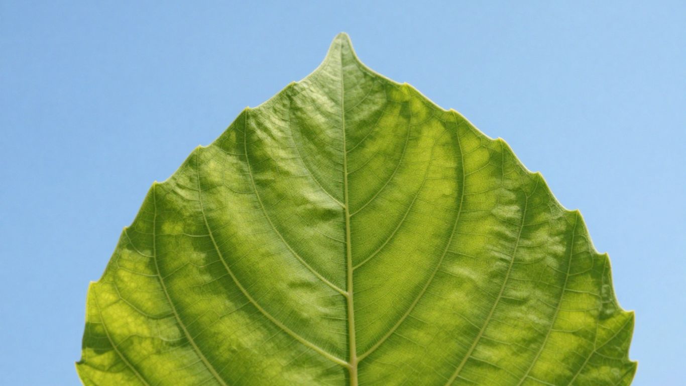 Green leaf against blue sky, symbolizing environmental health.