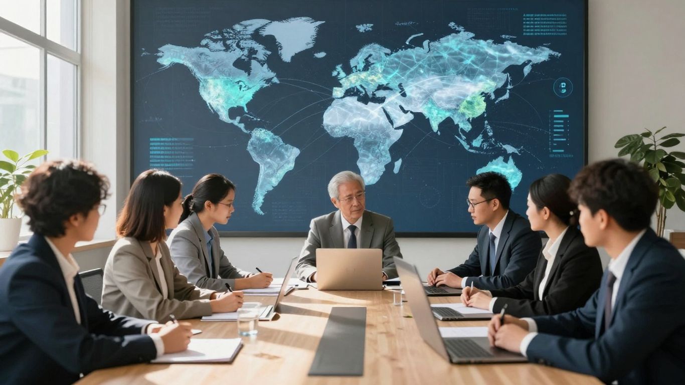 Global emissions data and corporate strategy meeting.