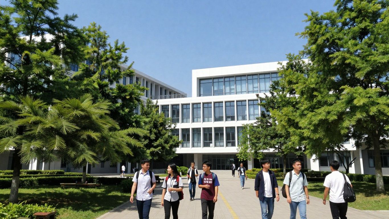 Columbia University campus with students and green spaces.