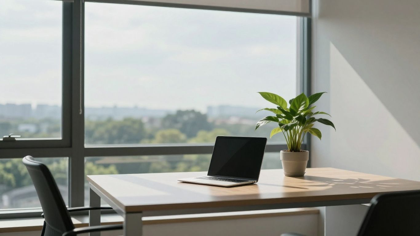 Modern office with green landscape view