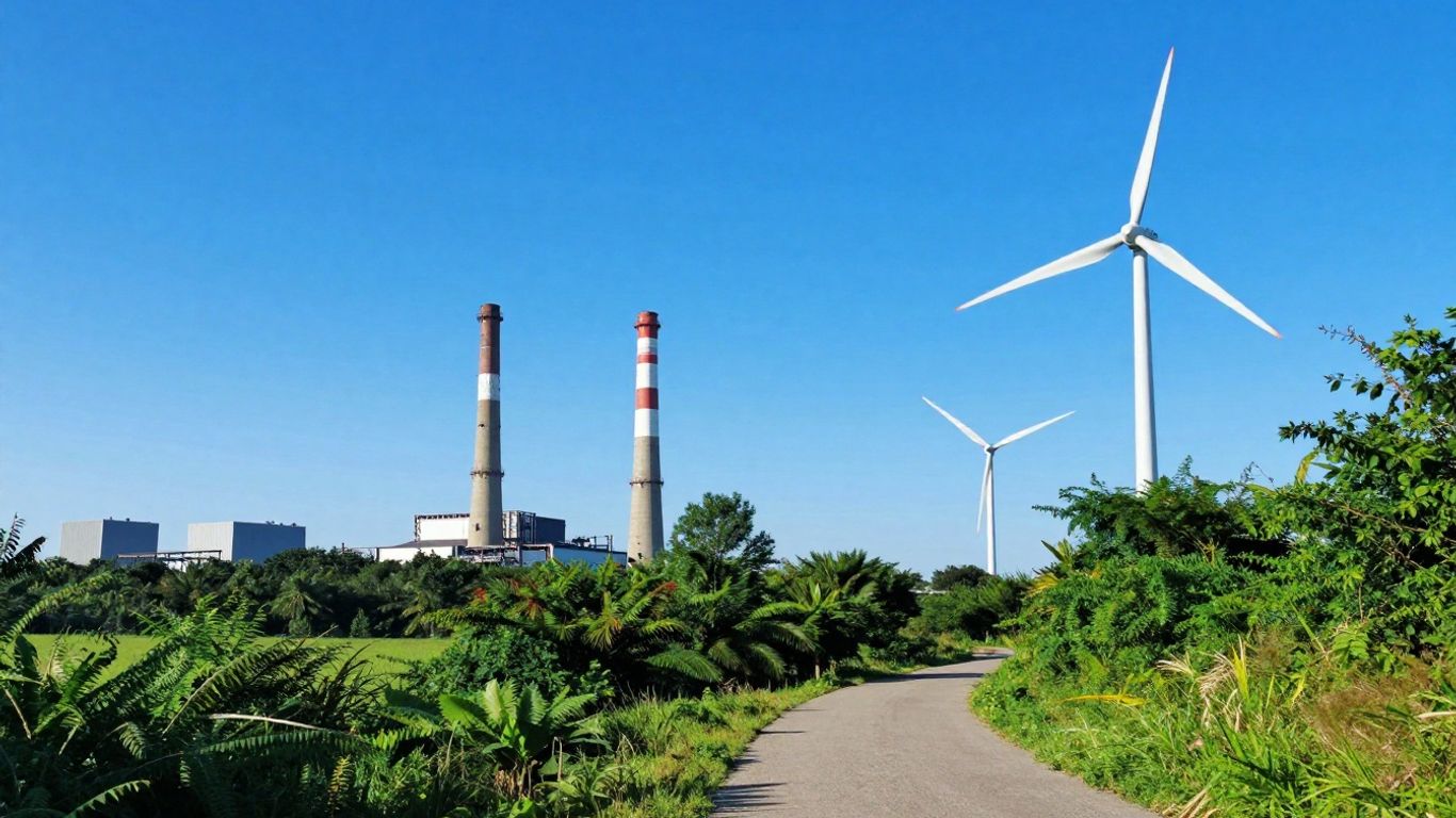 Path to a greener future with wind turbines.