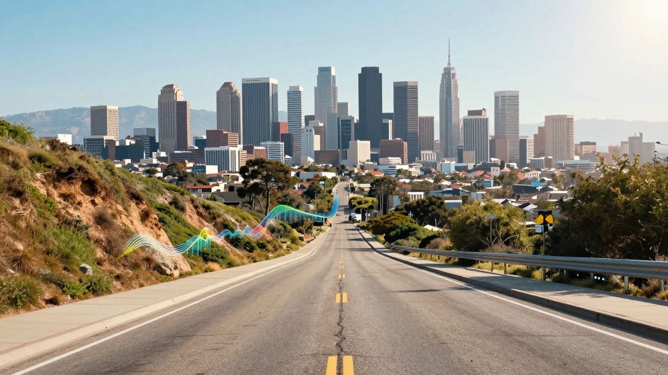 California landscape with climate data flow