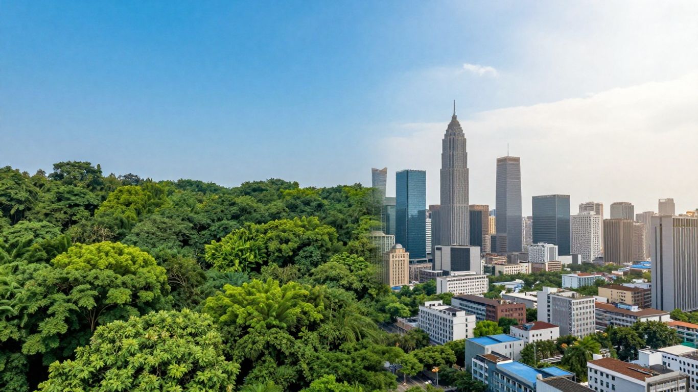 Forest and city split image