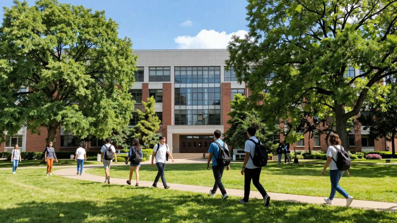 Columbia University campus with students