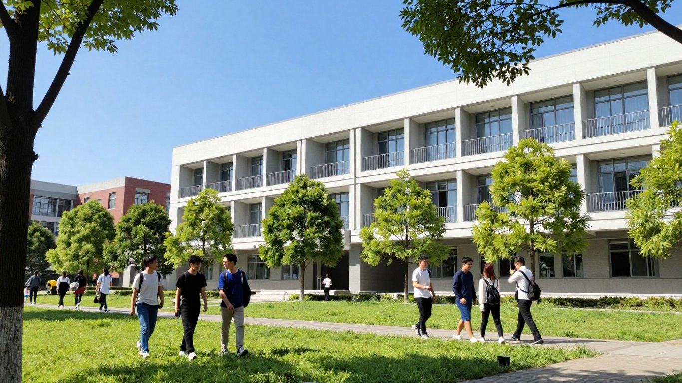 Columbia University campus with students