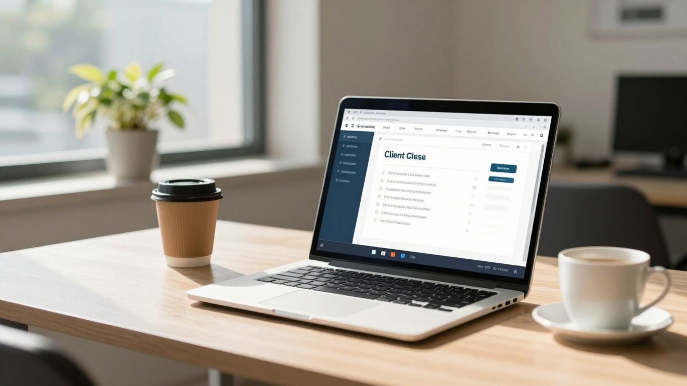 Secure client portal on a laptop screen.