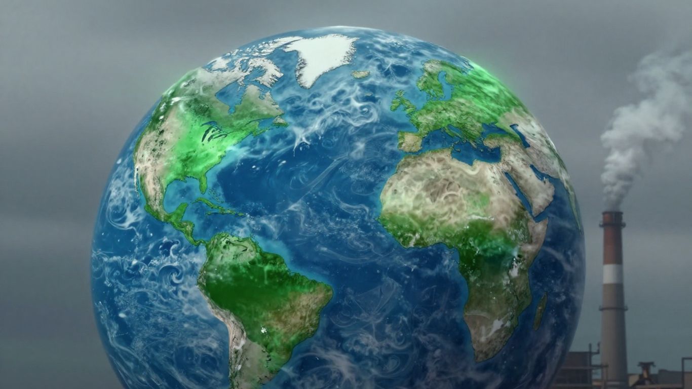 Globe with smoke, illustrating CO2 emissions and environmental impact.