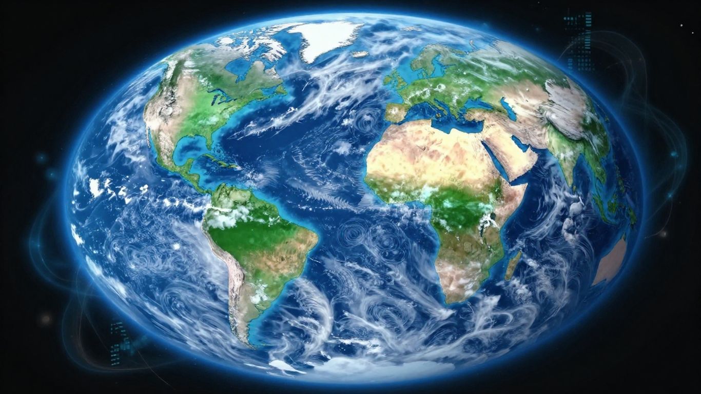 Earth from space with environmental hues.