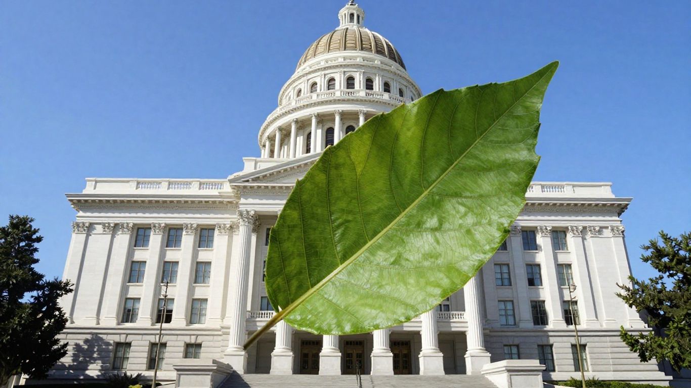 California Capitol building with a green leaf