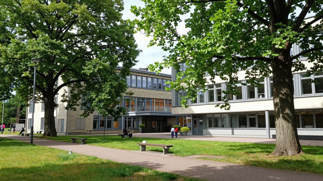 Linköping University campus with modern buildings and greenery.