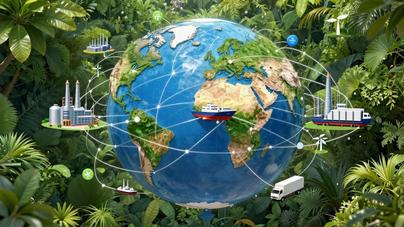 Interconnected global operations, sustainability, and supply chain management.