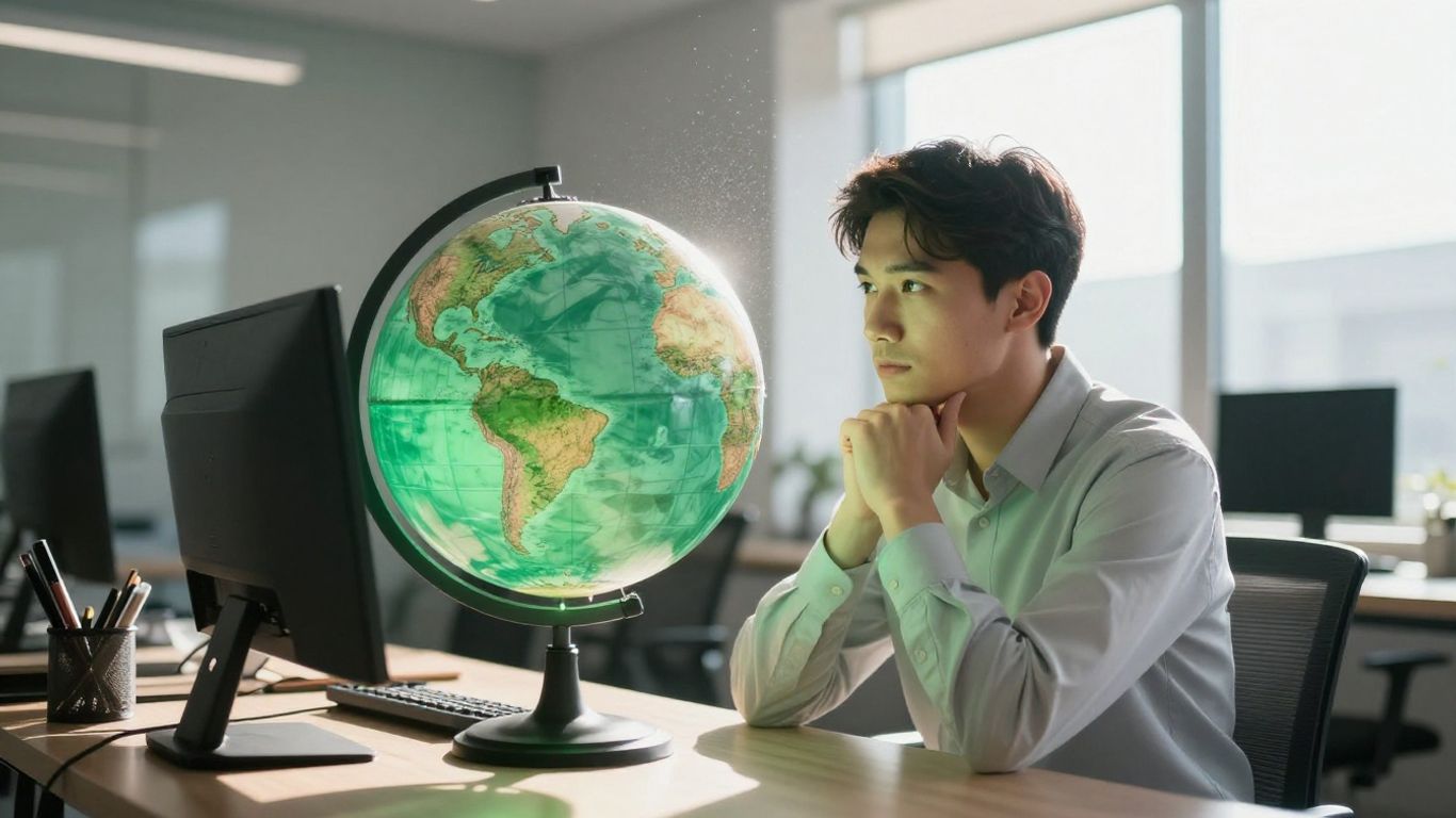 Professional managing global emissions for certification.