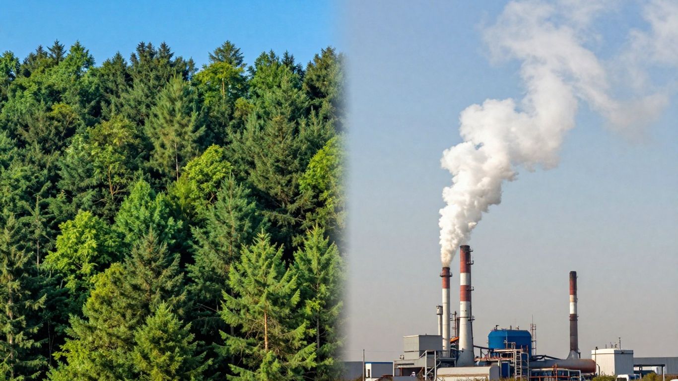 Green forest versus factory smoke comparison.