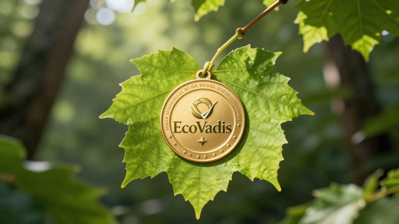 EcoVadis medal on a green leaf